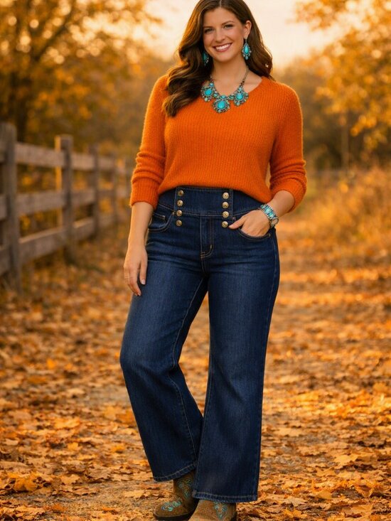 DG2 by Diane Gilman Denim - DG2 by Diane Gilman Dark Blue High-Waist Wide-Leg Jeans